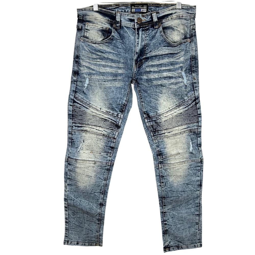 Bleecker Mercer Mens Skinny Fit Distressed Blue‎ Wash Denim Jeans 32x32
